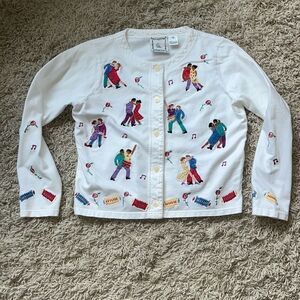 Vintage Michael Simon Light Embroidered Couples Dancing Celebration White Small